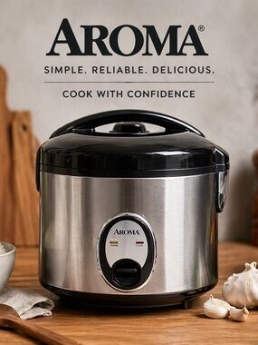 Roma Stainless Steel Rice Cooker with Black Top and Base
